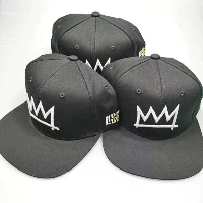 China Small Moq Brim Printing Black Snapback Cap High Quality Custom Logo Hats for sale