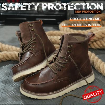 China Brown Cowhide Rubber Sole Security Safety Boots Steel Toe Anti Smashing Kevlar Anti Proof Work for sale