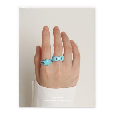 China Nickelez Hongyu Newest Handmade Drip Oiled Lead Free Lucky Star Finger Ring Geometric No Fading Colorful Enamel Link Chain Open Cuff Ring for sale
