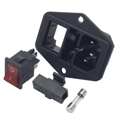 China A.W.G. 15A 250V Rocker Inverter Power Socket Inlet Module Socket 5A Fus16-14 Industrial Wiring 3 Pin IEC320 C14 for sale