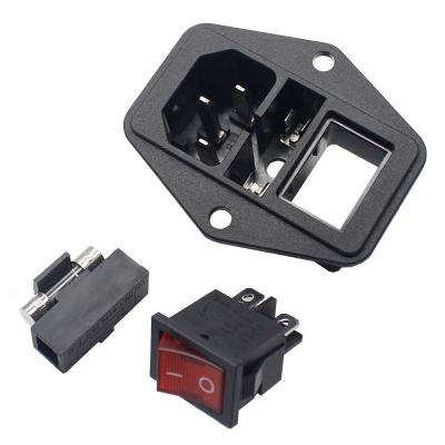 China IEC Power Industrial Socket Screw Mounted Socket Adapter C14 LED Rocker Inverter Fuse Detachable Socket for sale
