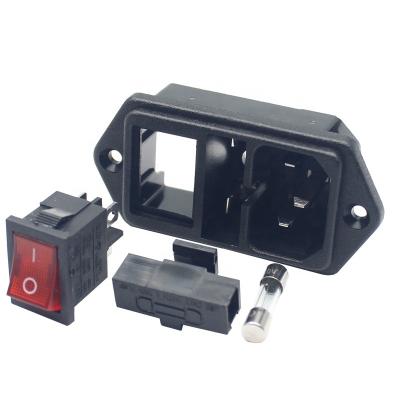 China 250V 5A AC Industrial Screw Mounted C14 Power Socket Dual Fuse LED Switches Rocket Switch Socket Power Adapter for sale