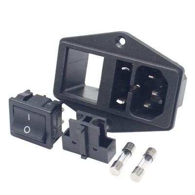 China 10A 250VAC Industrial AC Socket Double Fuse 3 Pin IEC320 C14 Inlet Fuse Switch for sale