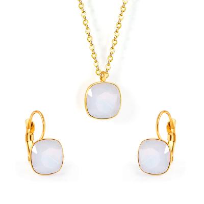 China TRENDY Fashion New Beautiful Multicolor Square Crystal Pendant 18K Gold Plated Stainless Steel Necklace Earring Sets Female for sale