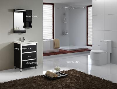 Chine Vanité faisante le coin imperméable noire/blanche d'évier de toilettes avec le cadre et l'étagère à vendre