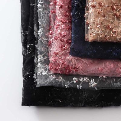 China 100% Viable French Sequins Embroidery Mesh Polyester Lace Sequin Tulle Fabric For Dresses for sale