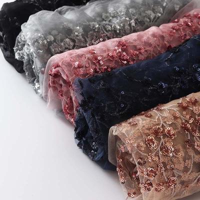 China 2023 French Sequin Embroidery Sequin Lace Fabric Viable 100% Polyester Mesh Sequins For Dresses for sale