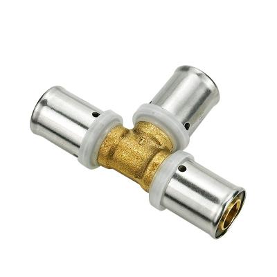 China Plumbing Male Tee Brass Press Fittings Multilayer Pex Pert Pipe Press Fitting For Heating System Watermark for sale