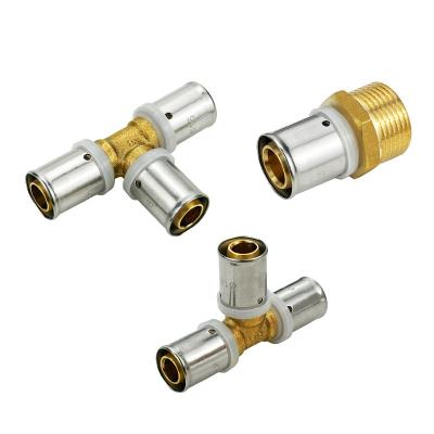 Cina OEM 1/2 pollice PEX ottone Fitting PEX Press Fitting 3/4 pollici Equal Tee per Pex tubo di riscaldamento a pavimento in vendita