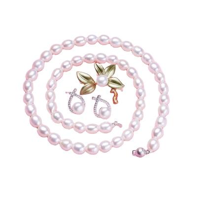 China Vintage SANAMI Wedding Bridal Freshwater Elegant Pearl Jewelry Set For Women With Earring Brooch Necklace for sale
