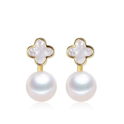 China Office/Lucky Shape - Four Leaf Clover Shape Minimalist Freshwater Pearl Earring Career Style for sale