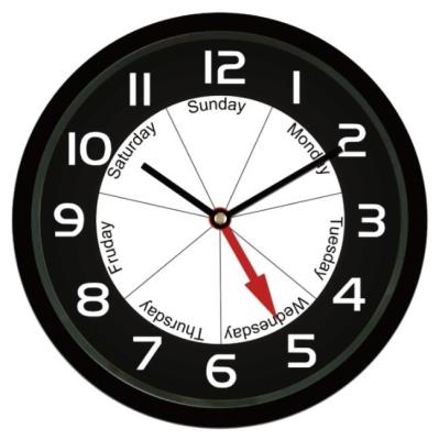 China Contemporary Modern 11 Inch Round Plastic Wall Clock With Week Die Wanduhr for sale