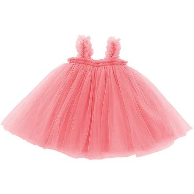 China Anti-wrinkle Beautiful High Quality Cotton Ruffle Spaghetti Strap Tulle Sleeveless Princess Baby Lace Dress for sale