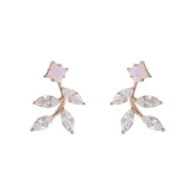 China FASHIONABLE ANENJERY Zircon-Studded Leaves Earrings Female Simple Fashionable Jewelry for sale