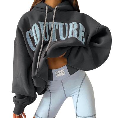 China 2022 Autumn Winter Fashion Women's Streetwear Breathable Hoodie Letter Printing Loose Tops Long Sleeve Hooded Sweatshirt Jacket for sale