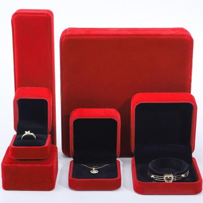 China Wholesale Manufacturing Luxury velvet Jewellery Box Personalized Custom logo Red Necklace Bracelet Earrings Ring Packaging Velvet Jewelry Box for sale
