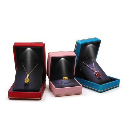 China Customer's Logo Silk Screen Printing Jewelry Storage Box with Light in Peacock Blue for sale