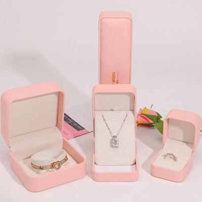 China Wholesale manufacturing Premium Jewellery Box packaging Personalized Custom logo Necklace Bracelet Earrings Ring Packaging Pink Leather Jewelry Box for sale