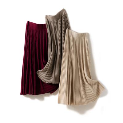 China Custom Made 100% Pure Cashmere Anti-Static OEM Winter Women Cashmere Knitted Pleated Skirt for sale