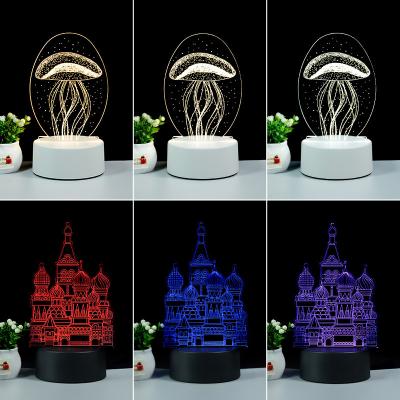 China Modern 85-265V Button Switch Type Creative 3D Illusion Lamp With 3 Colors LED Light for sale