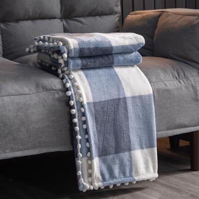 China Anti-Static hot sale Ins wind flannel ball office small blanket tassel flannel decorative blanket shads ball blanket for winder for sale