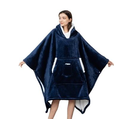 China Anti-Static 100% Polyester flannel hooded warm wearable plush fleece with sleeves sherpa fleece hoodie blanket for sale