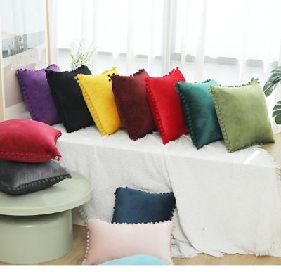 China Anti-Static Hot Selling 45*45cm 50*50cm Luxury ball ball lace throw pillow velvet solid color sofa cover for sale