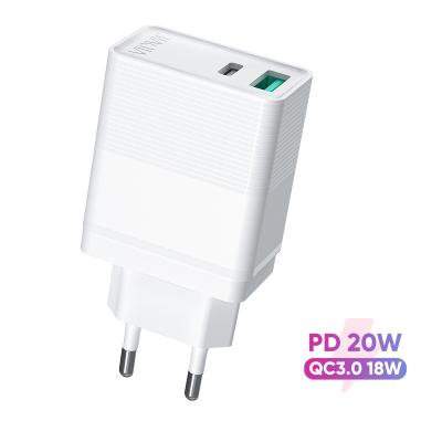 China Universal VIDVIE 2021 QC 18W PD 20W PD Dual USB Wall Charger EU Type C Adapter for sale