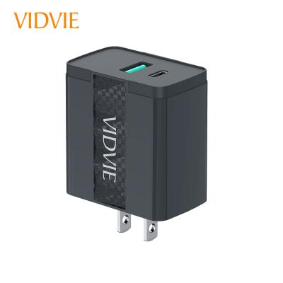 China Universal VIDVIE Black 2 USB Ports Palladium 20W QC 18W USA Plug Travel Charger USB Wall Fast Charging Adapter For iPhone12 for sale