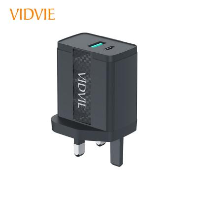 China Universal VIDVIE USB 18W Private Type-C 20W 3 Pin UK Plug Mobile Charger For Oneplus Xiaomi for sale
