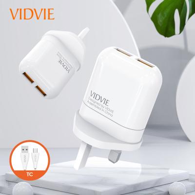 China Universal New VIDVIE PLB119t 2.4A Mobile Phone Charger 2 USB Ports Wall Adapter UK Plug With Type-C Cable for sale