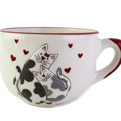 China Viable Jumbo Mug Cat Design Coffee Mug Ceramic Soup Mug for sale
