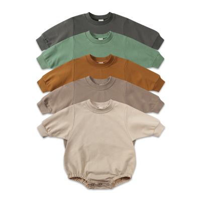 China New Toddler Baby Boy Girl Long Sleeve Sweatshirt Bubble Romper Plain Unisex Anti-Shrink Jumpsuit for sale