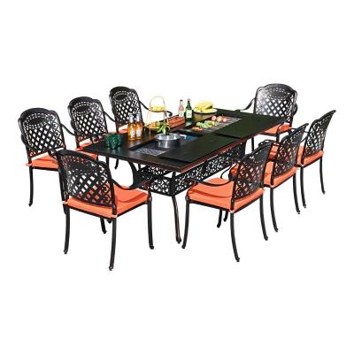 China Outdoor gegoten aluminium barbecue tafel en stoelen set (zitplaatsen 2-10 personen) Te koop