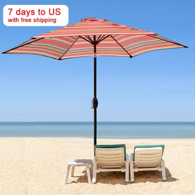China Modern Wholesale Outdoor Patio Push Button Tilt Crank Red Stripes 8.6 Feet Table Umbrella Market for sale