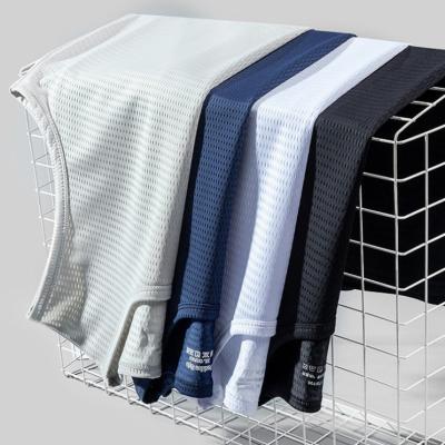 China Anti-wrinkle Vest Men Ice Summer Leisure Fitness Sports Loose Vest Large Size Sleeveless Wide Shoulders Quick Dry Trend Silk Slim Running for sale
