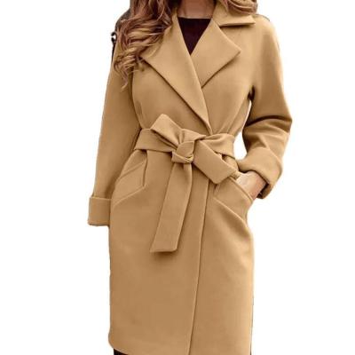 China Fashion Wholesale Ladies Wool Plus Size Design Long Jackets Coats Casual Jacket Oversize Coats with Tie for Women Woolen Knitted for sale