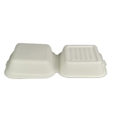 China Disposable Eco Friendly Stocked Biodegradable Compostable Take Away Container Food Packing Hamburger Sugarcane Bagasse Compartment Disposable Lunch Box for sale