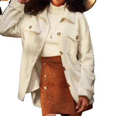 China Autumn And Winter Amazon Fashion Lapel Breathable Straight White Plush Coat for sale