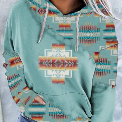 China 2021 European and American color round collar trend breathable leisure printed pullover hoodie women slim fit retro for sale