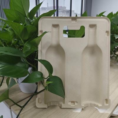 China Double-bottle high-end red wine packaging made of virgin sugarcane pulp through pulp molding technology, which is environmentally friendly, shockproof and drop-resistant. for sale