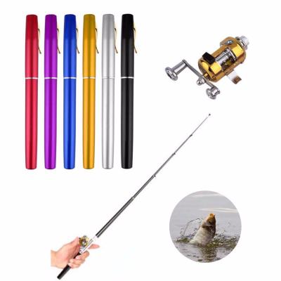 China Portable Spinning Pocket Mini Fishing Rod Telescopic Fishing Pole Pen Shape Folded Glass Fishing Rod 1m with spinning reel wheel for sale