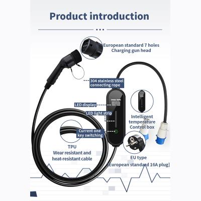 China Electric Car Charging Five Speed European Standard AC Type - 2 Charging 32A 7KW Battery Charger Smart Portable Electric Car Charger EV Gun for sale