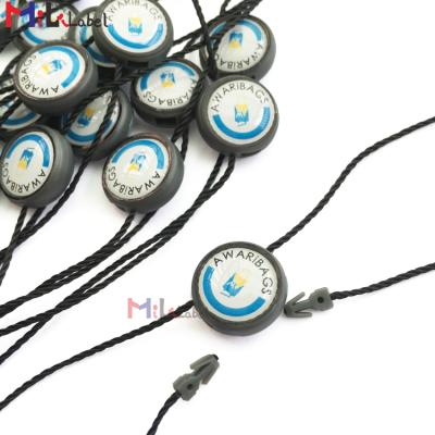 China Customized Washable Design Hang Tag String With 3D Drip Glue Clear Dome Full Color Logo Hang Tag String For Jeans Garment Shoes for sale