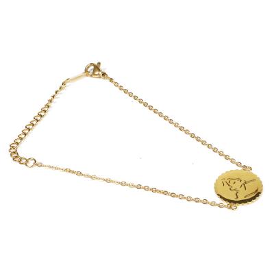 China Minimalist Vintage Bangle Jewelry 18K Gold Plated Stainless Steel Beauty Charm Bracelet Round Choker Women Pendant Bracelet for sale