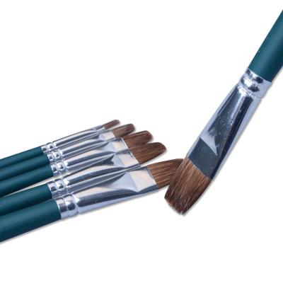 China Oil Brush Factory Direct Filbert Paint Brush 6 Pcs Weasel Hair DarkCyan Handle Artist Set For Students for sale