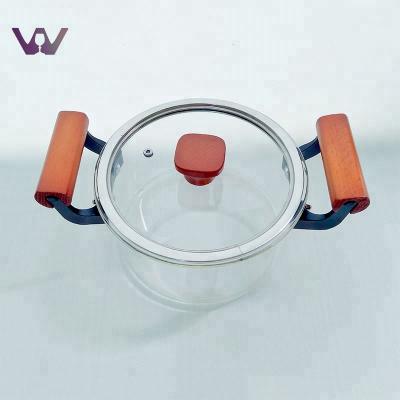 China Sustainable Outdoor Clear Glass Cooking Pot Cookware Set With Wooden Handles for sale
