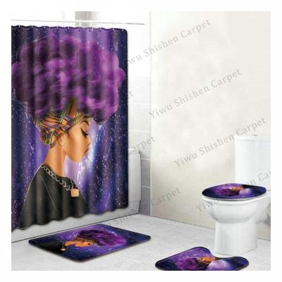 China Sustainable Waterproof Polyester Peva 3d Print 4 Pieces Mat Bath Rug Sets Shower Curtain Bathroom With Custom Logo for sale
