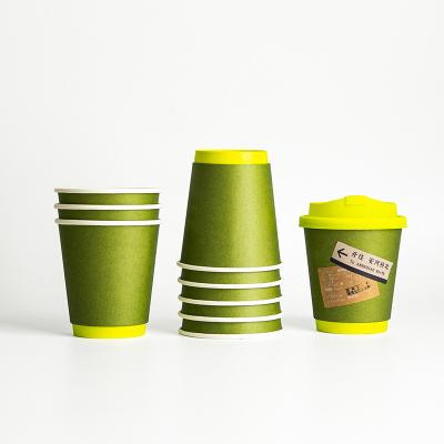 China Recyclable Double Wall Cup Hot Coffee with Plastic Cover Customization Printing 8oz 12oz 16oz Craft Paper cup for sale