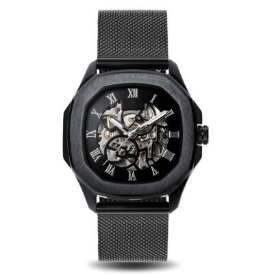 China OEM New Automatic Mechanical Skeleton Dial Movement Black Date Watch With Custom Logo for sale